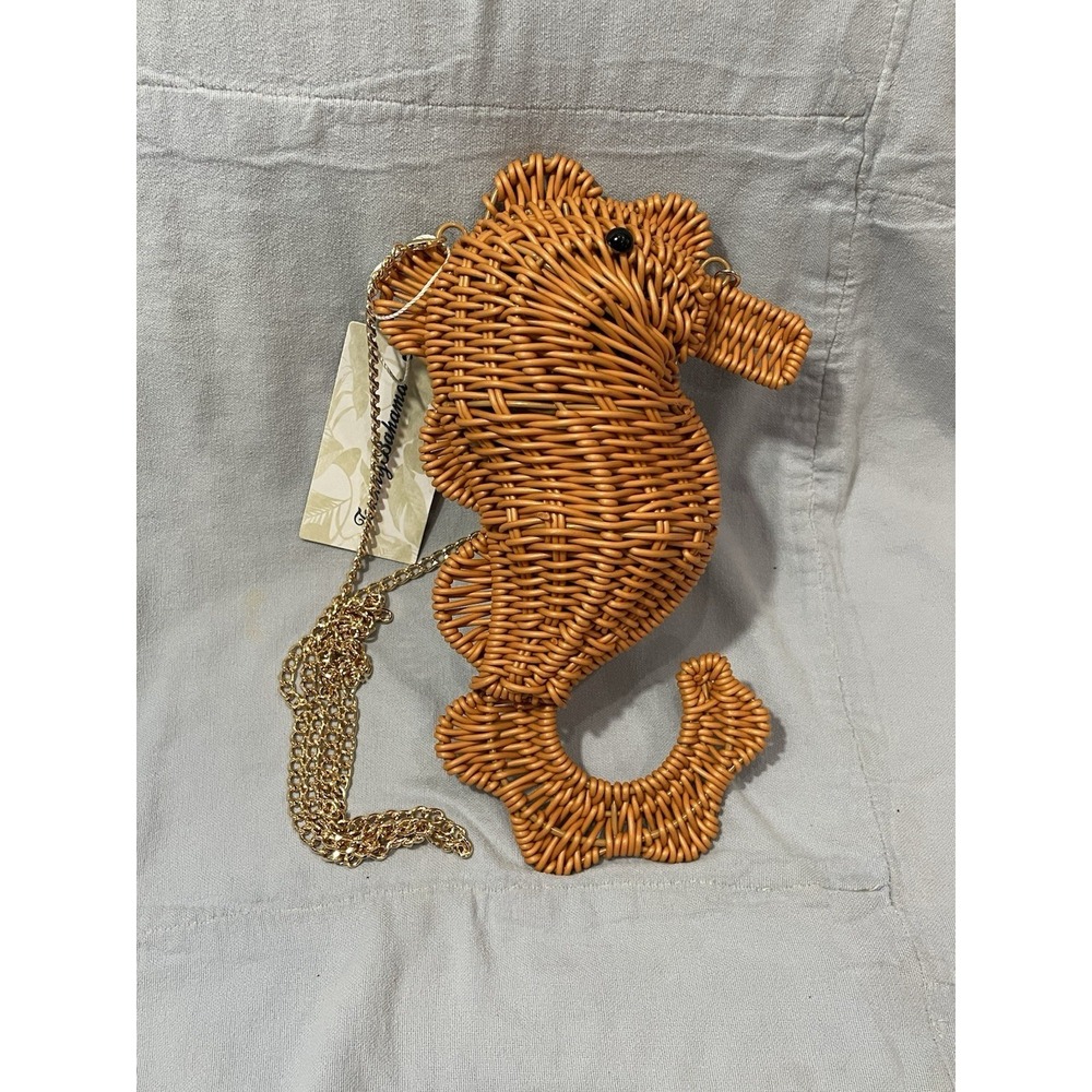 NEW Tommy Bahama Woven Natural Color Wicker Shoulder Bag Purse - Seahorse Shape